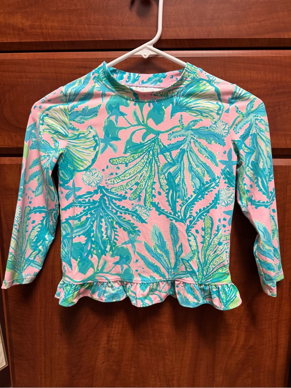 Lilly Pulitzer Girls' Long Sleeve Rash Guard - Pink & Teal Seaweed Print